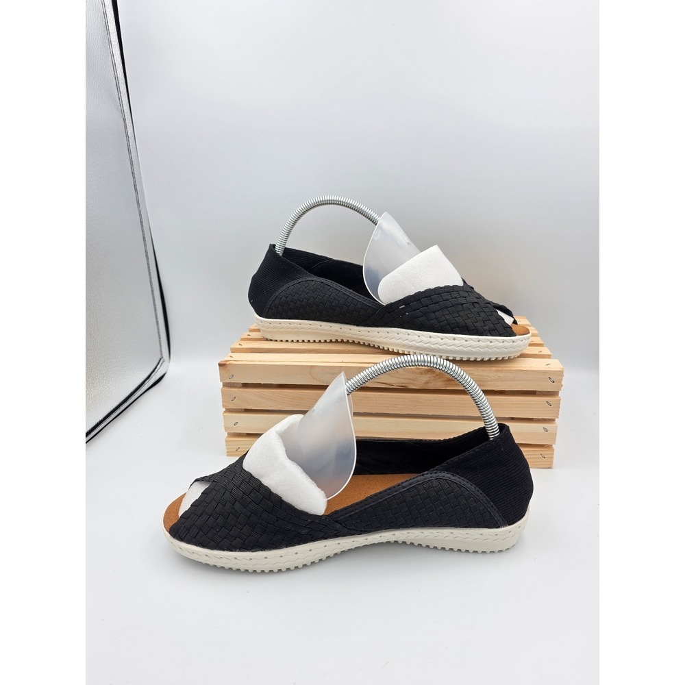 Bernie Mev Brooke Woven Flats Womens 41 (10) Blk Peep Toe Elastic Memory Foam